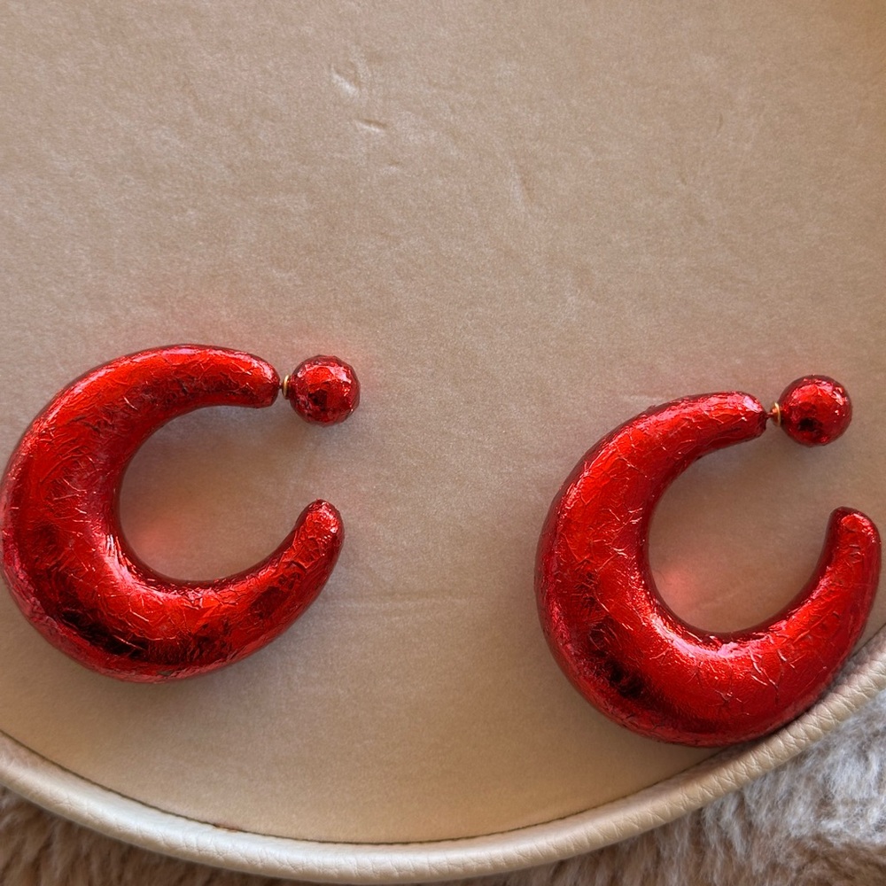 Vibrant Red Crescent Earrings